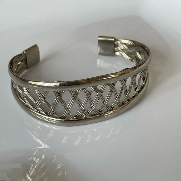 Handmade Silver Toned Cuff Braid Pattern Bracelet - Picture 2 of 8